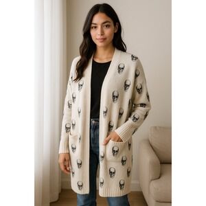 Skull Cashmere Cream and Black Skull Cardigan